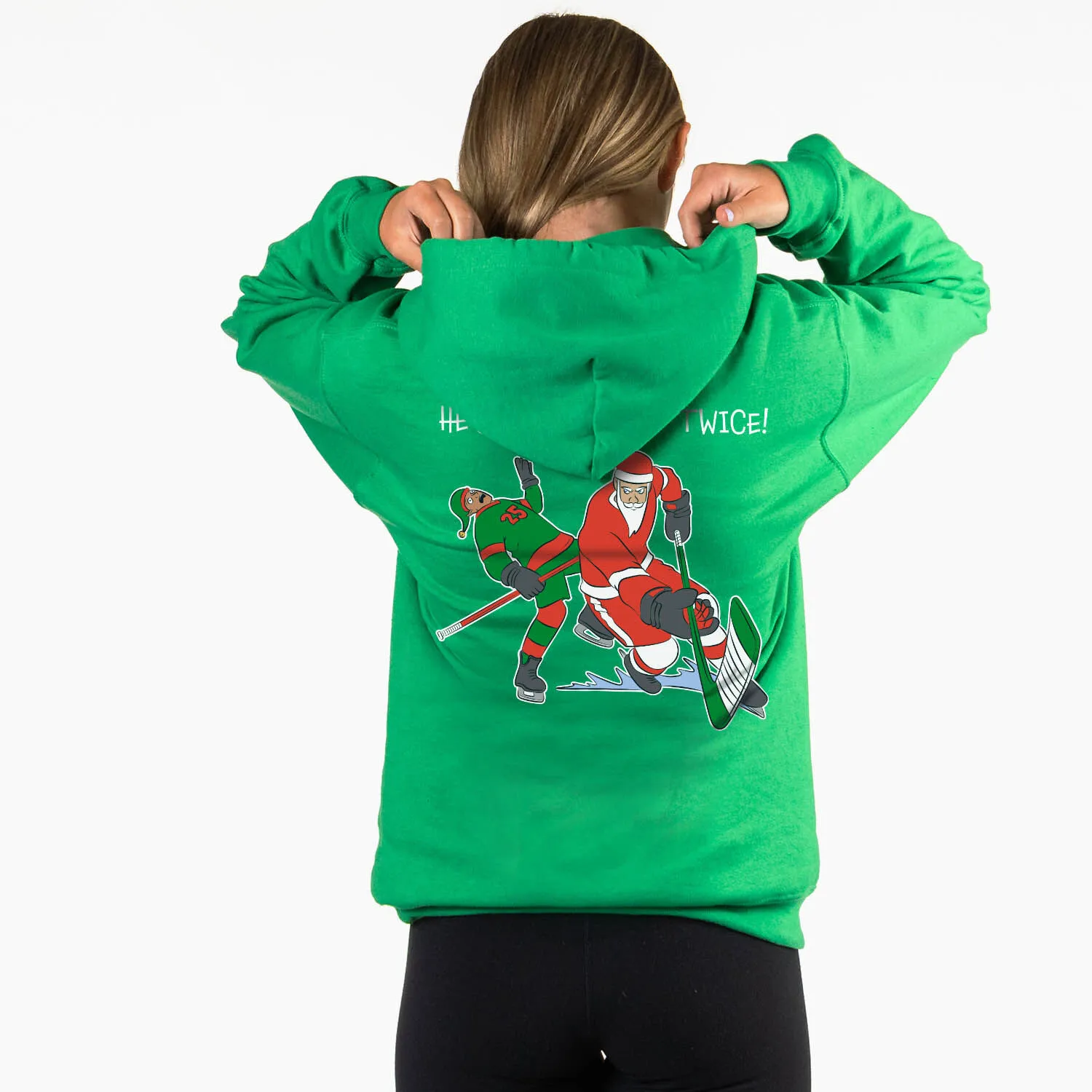 Hockey Hooded Sweatshirt - He's Checking It Twice (Back Design)  